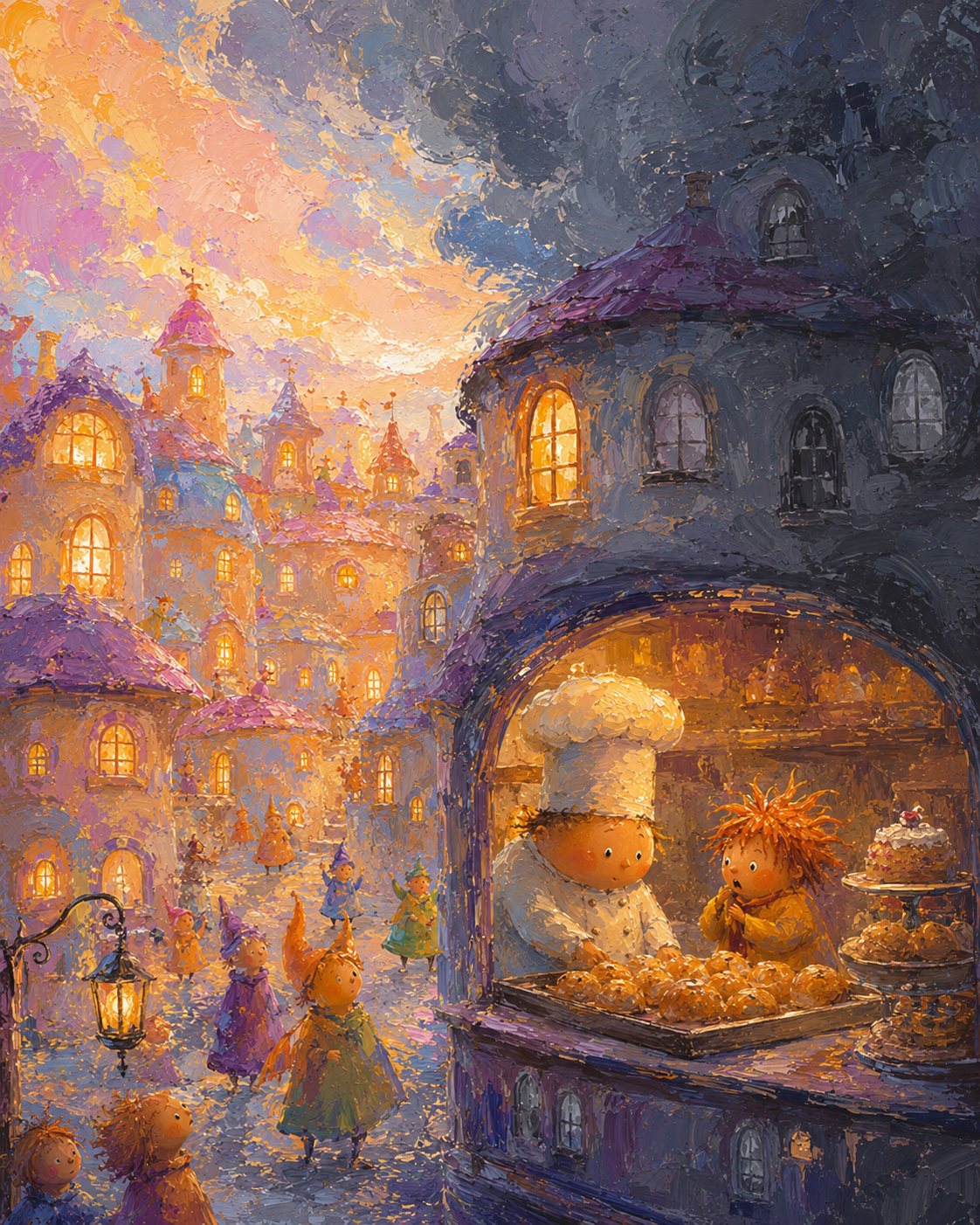 Thomas the Baker preparing holiday buns in the City of Warm Windows