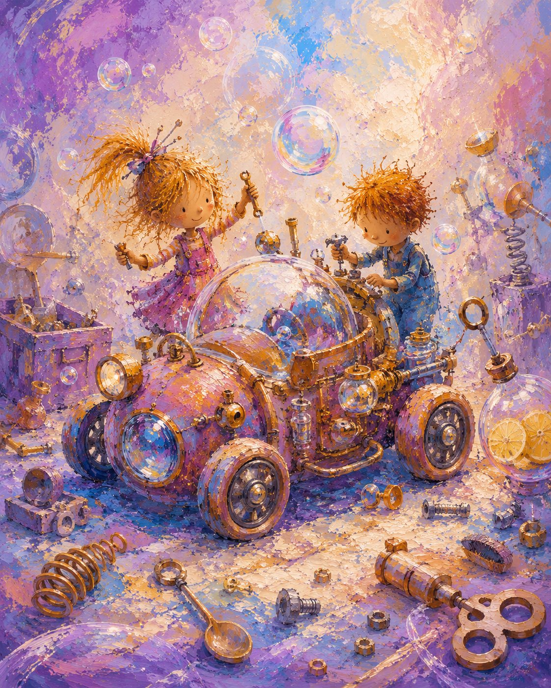 Tinka and Coggy finishing the Bubble-Mobile